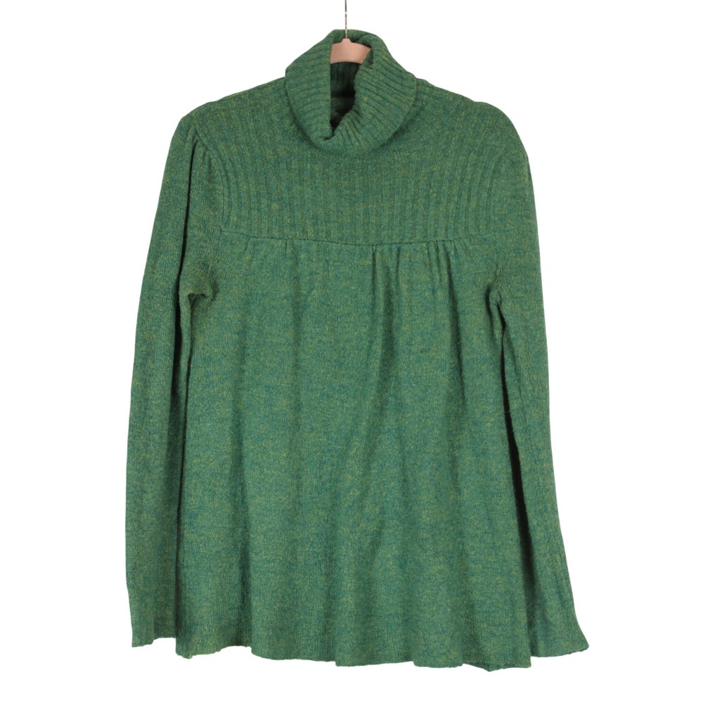 Love Rocks Boho Casual Cozy Green Knit Tunic Ribbed Cowl Neckline Sweater L